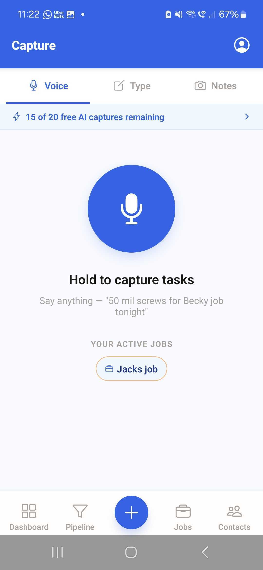 Nabbly Voice Capture screen