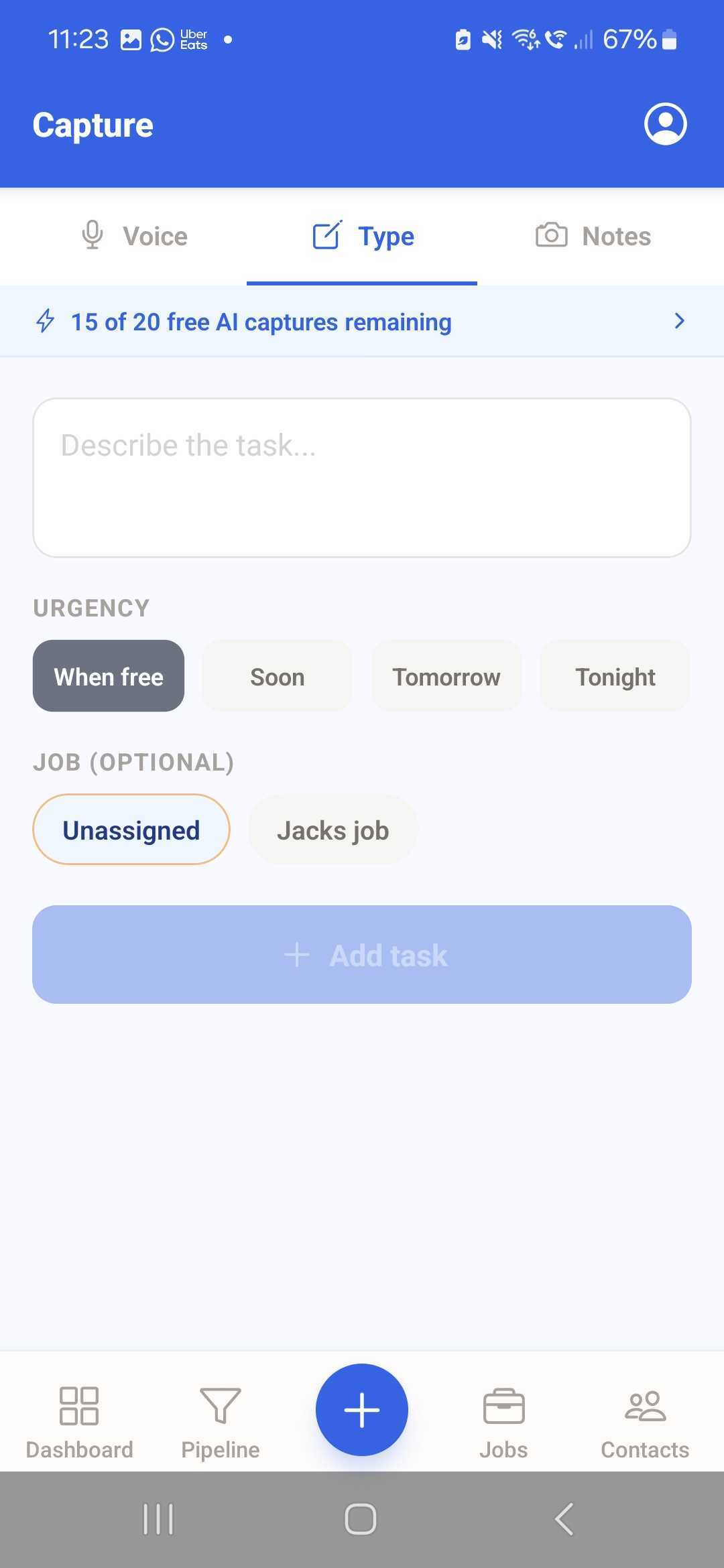 Nabbly Type Capture screen